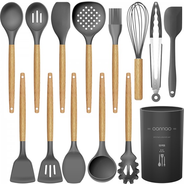 Spoon and Brush I Cooking Tools I Eco-friendly BPA Free Silicone Kitchen Utensils Sets with EBOOK and Spoon Rest by Kitchen&CookingUK I 11 pieces Set I Nonstick and Dishwasher Safe I Tongs Spatula 