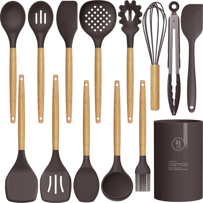  33 PCS Silicone Cooking Utensils Set, Kitchen Utensils Spatula  Set with Holder, Wooden Handles Heat Resistant & BPA Free & Non-Toxic -Best  Kitchen Gadgets Tools for Cookware(Gray) : Home & Kitchen