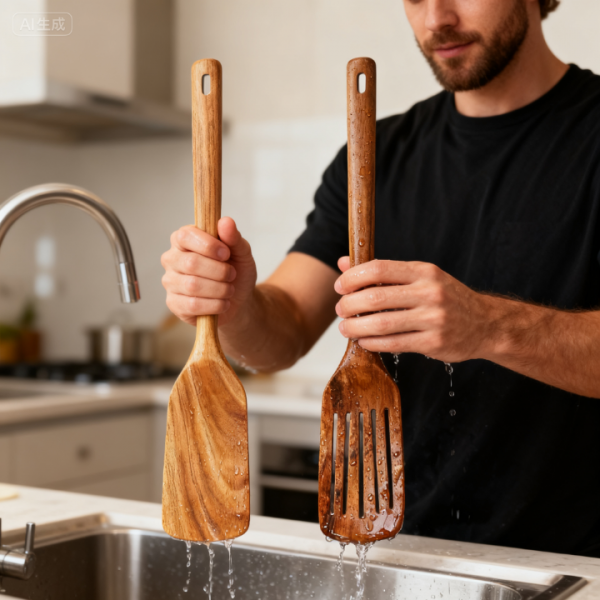 2-Piece Wooden Spatula Set for Cooking – Solid and Slotted Turner with Comfortable Handles, Nonstick Safe and Heat Resistant
