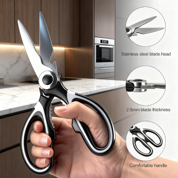3-Pack Kitchen Scissors Set – Heavy Duty Stainless Steel Shears for Cutting Meat, Poultry, Fish, and Vegetables – Multipurpose Cooking Scissors, Dishwasher Safe
