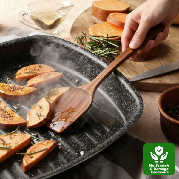 10-Piece Wooden Cooking Utensils Set – Natural Teak Kitchen Utensils for Nonstick Cookware, Heat-Resistant Wooden Spoons and Spatulas, Non-Scratch & Eco-Friendly Kitchen Tools