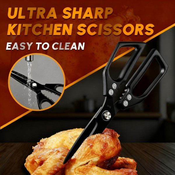 All-Purpose Kitchen Scissors – Heavy Duty Stainless Steel Shears for Meat, Chicken, Turkey, Bones, Herbs – Sharp, Dishwasher Safe, Detachable Cooking Scissors (Black)
