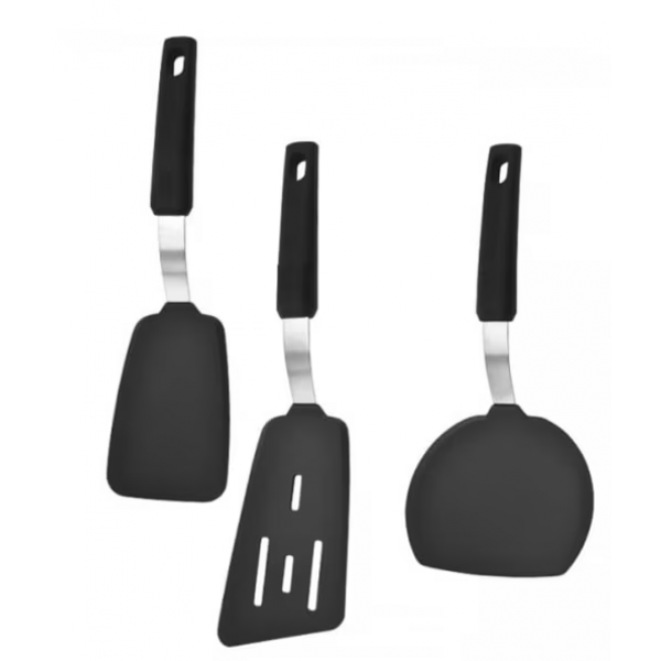 oannao Silicone Spatula Turner Set - 600°F Heat Resistant Kitchen Utensils for Nonstick Cookware - BPA Free Silicone Spatulas with Stainless Steel Core for Cooking, Frying, Eggs & Pancakes (Black)