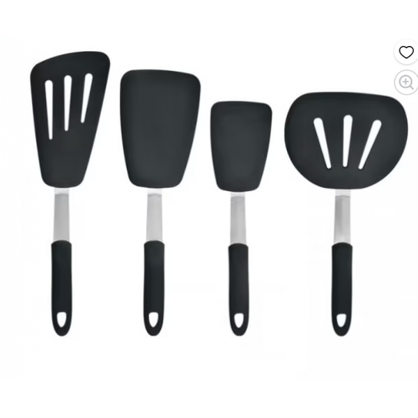 oannao Silicone Spatula Turner Set - 600°F Heat Resistant Kitchen Utensils for Nonstick Cookware - BPA Free Silicone Spatulas with Stainless Steel Core for Cooking, Frying, Eggs & Pancakes (Black)