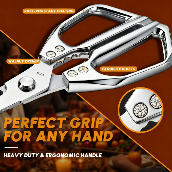 All-Purpose Kitchen Scissors – Heavy Duty Stainless Steel Shears for Meat, Chicken, Turkey, Bones, Herbs – Sharp, Dishwasher Safe, Detachable Cooking Scissors (Silver)