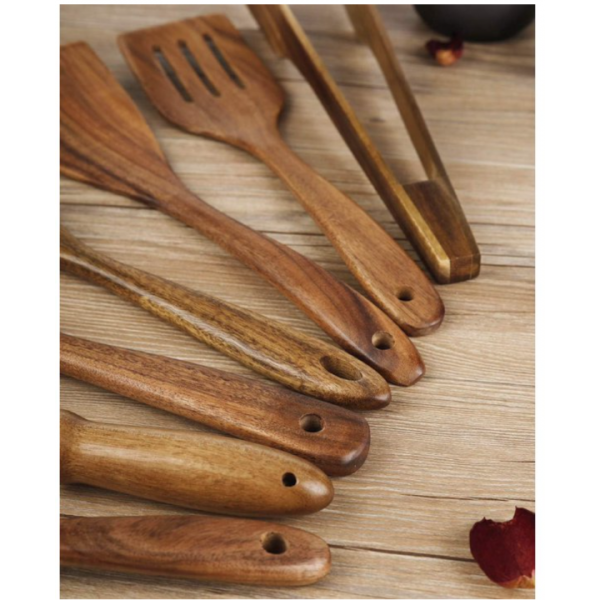Wooden Utensil for Cooking, Wood Kitchen Utensils Cooking Set Teak Wood Spoons set for Cooking,Spatulas Non-Stick for Cookware Kitchen Spoon (7)