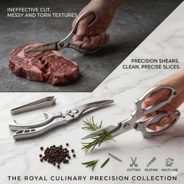 Kitchen Scissors Set Poultry Scissors Heavy Duty with Safety Lock 3.5mm Thickness 3 Piece Kitchen Shears for Cutting Chicken Meat Bone Food Seafood Brushed Stainless Steel Tongs Dishwasher Safe