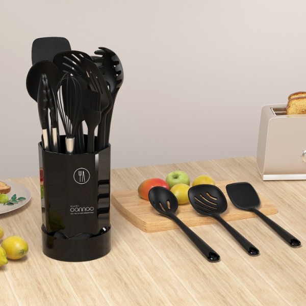 Silicone Cooking Utensils Set - Heat Resistant All Clad Silicone Kitchen Utensils,Spatula,Spoon,Whisk,Tongs,Kitchen Utensil Gadgets Tools Sets for Nonstick Cookware,Dishwasher Safe BPA Free (Black)
