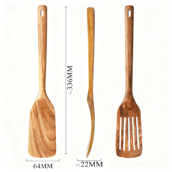 2-Piece Wooden Spatula Set for Cooking – Solid and Slotted Turner with Comfortable Handles, Nonstick Safe and Heat Resistant
