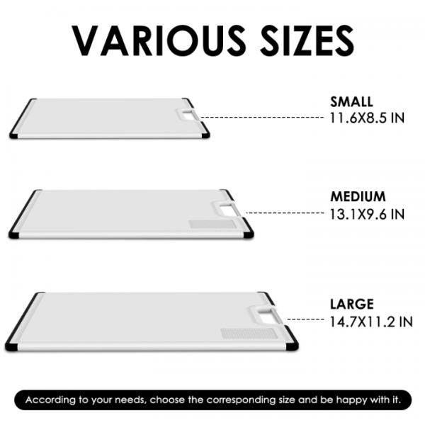 Cutting Boards for Kitchen with Stand – 3-Piece Double-Sided Plastic Cutting Board Set, Large for Chopping Meat, Medium & Small for Vegetables, Fruits, Juice Grooves, Non-Slip Handles, BPA-FREE