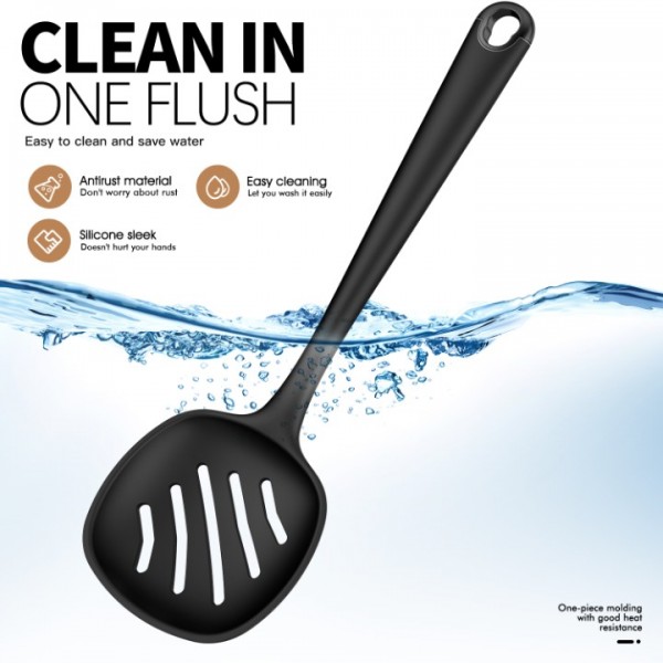 Silicone Cooking Utensils Set - Heat Resistant All Clad Silicone Kitchen Utensils,Spatula,Spoon,Whisk,Tongs,Kitchen Utensil Gadgets Tools Sets for Nonstick Cookware,Dishwasher Safe BPA Free (Black)