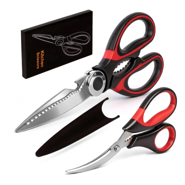 3-Pack Kitchen Scissors Set – Heavy Duty Stainless Steel Shears for Cutting Meat, Poultry, Fish, and Vegetables – Multipurpose Cooking Scissors, Dishwasher Safe