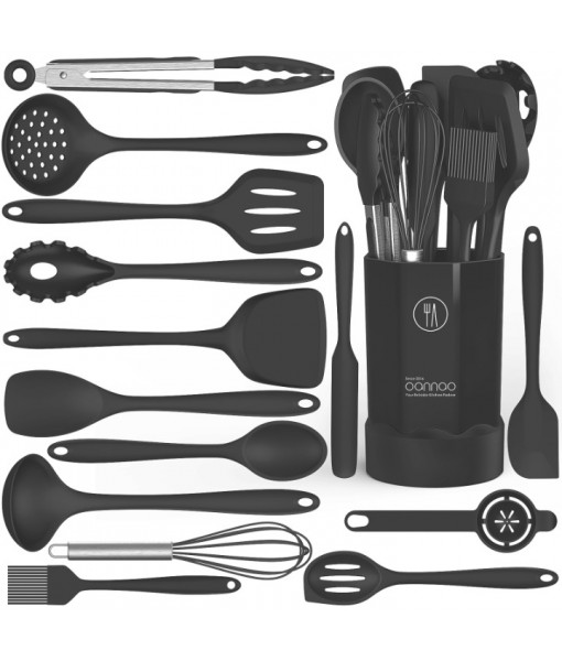 Silicone Cooking Utensils Set - Heat Resistant Kitchen Utensils BPA FREE,Turner Tongs,Spatula,Spoon,Brush,Whisk,Kitchen Utensil Gadgets Tools Set for Nonstick Cookware,Dishwasher Safe (Gray)