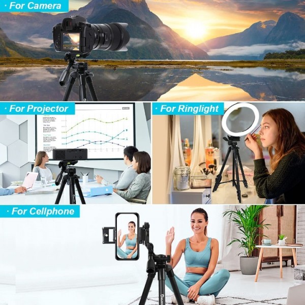60'' Camera Tripod Camera Stand for Canon Rebel Eos Nikon DSLR, Travel Tripods for Phone Tablet with Remote