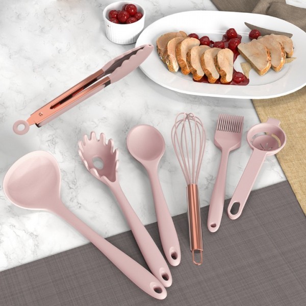 Silicone Cooking Utensils Set - Heat Resistant Kitchen Utensils BPA FREE,Turner Tongs,Spatula,Spoon,Brush,Whisk,Kitchen Utensil Gadgets Tools Set for Nonstick Cookware,Dishwasher Safe (Pink)