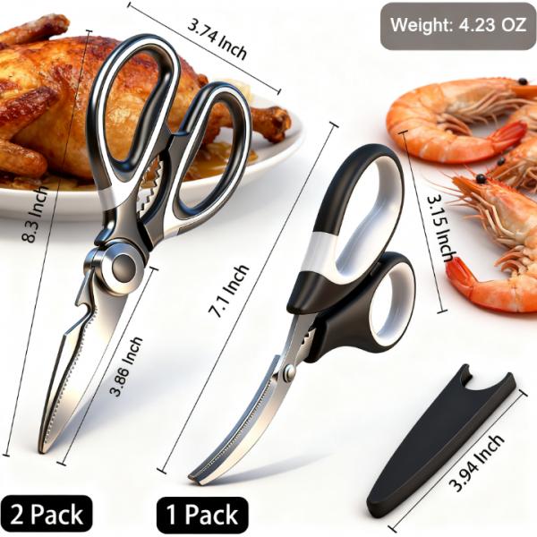 3-Pack Kitchen Scissors Set – Heavy Duty Stainless Steel Shears for Cutting Meat, Poultry, Fish, and Vegetables – Multipurpose Cooking Scissors, Dishwasher Safe