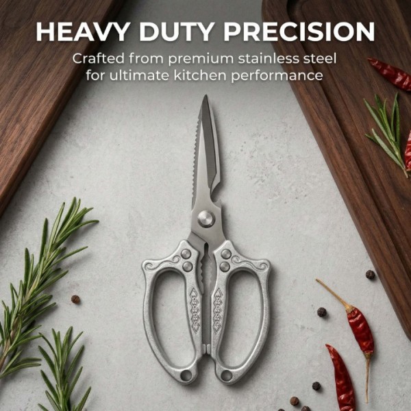 Kitchen Scissors Set Poultry Scissors Heavy Duty with Safety Lock 3.5mm Thickness 3 Piece Kitchen Shears for Cutting Chicken Meat Bone Food Seafood Brushed Stainless Steel Tongs Dishwasher Safe
