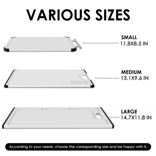 Cutting Boards for Kitchen with Stand – 3-Piece Plastic Cutting Board Set, Double-Sided Use, Large for Chopping Meat, Medium & Small for Vegetables, Fruits, Juice Grooves, Non-Slip Handles, BPA-FREE