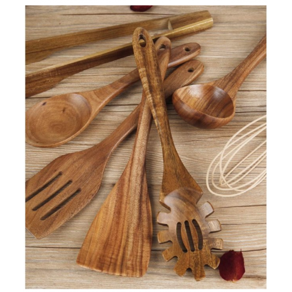 Wooden Utensil for Cooking, Wood Kitchen Utensils Cooking Set Teak Wood Spoons set for Cooking,Spatulas Non-Stick for Cookware Kitchen Spoon (7)