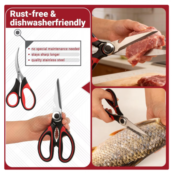 3-Pack Kitchen Scissors Set – Heavy Duty Stainless Steel Shears for Cutting Meat, Poultry, Fish, and Vegetables – Multipurpose Cooking Scissors, Dishwasher Safe