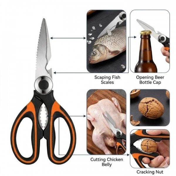 Herb Scissors, Shrimp Scissors, Chicken Bone Scissors 3-in-1 Kitchen Shears, Heavy Duty Stainless Steel Multi-Purpose Cooking Scissors, Easy Clean & Ergonomic Handle Kitchen Gadget