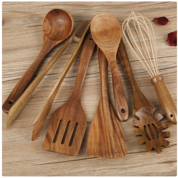 Wooden Utensil for Cooking, Wood Kitchen Utensils Cooking Set Teak Wood Spoons set for Cooking,Spatulas Non-Stick for Cookware Kitchen Spoon (7)