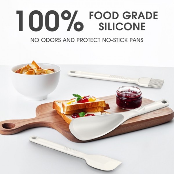 Silicone Cooking Utensils Set - 600°F Heat Resistant, Nonstick Kitchen Utensil Set with Spatulas, Spoons, Whisk, Tongs, BPA Free, Dishwasher Safe, Cream White