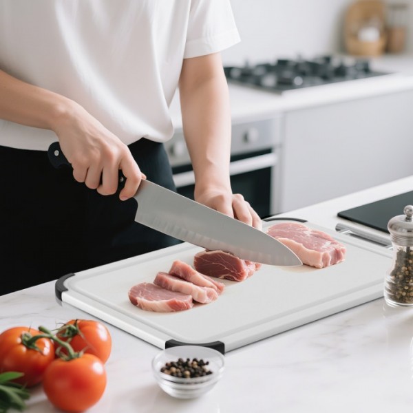 Cutting Boards for Kitchen with Stand – Double-Sided Plastic Cutting Board Set, Large for Chopping Meat, Medium for Vegetables, Fruits, Juice Grooves, Non-Slip Handles, BPA-FREE, Dishwasher Safe