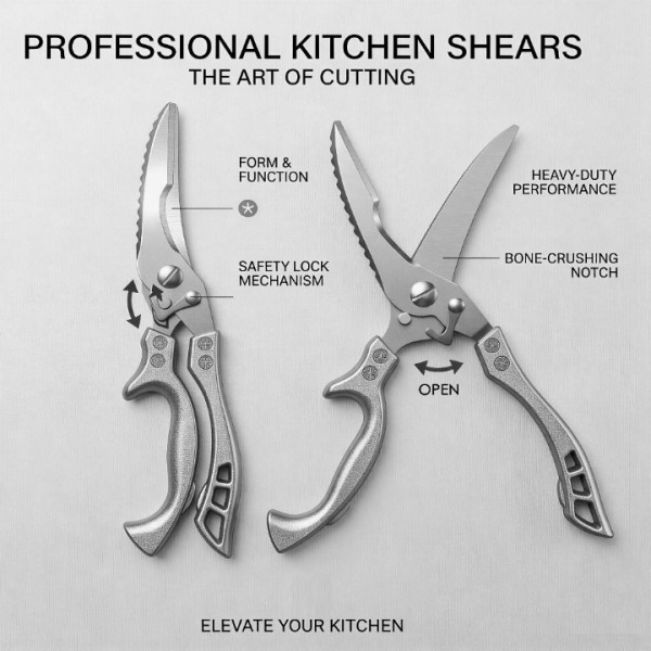 Kitchen Scissors Set Poultry Scissors Heavy Duty with Safety Lock 3.5mm Thickness 3 Piece Kitchen Shears for Cutting Chicken Meat Bone Food Seafood Brushed Stainless Steel Tongs Dishwasher Safe
