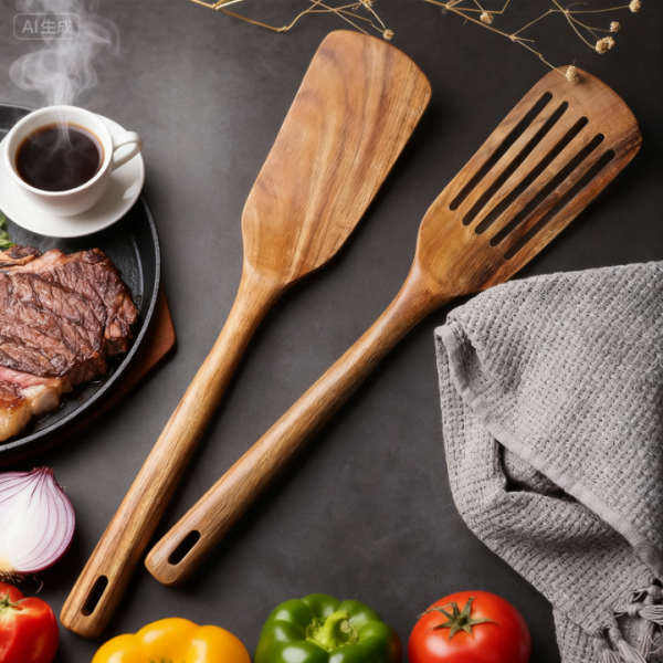 2-Piece Wooden Spatula Set for Cooking – Solid and Slotted Turner with Comfortable Handles, Nonstick Safe and Heat Resistant
