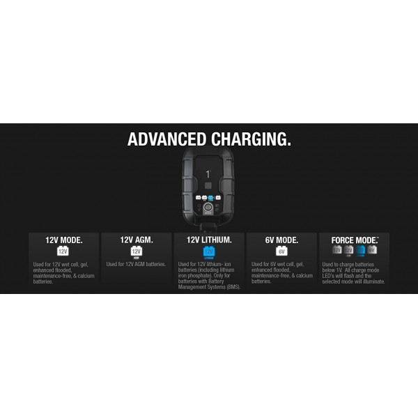 1A Smart Car Battery Charger, 6V and 12V Automotive Charger, Battery Maintainer, Trickle Charger, Float Charger and Desulfator for Motorcycle, ATV, Lithium and Deep Cycle Batteries