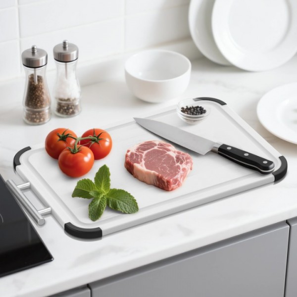 Cutting Boards for Kitchen with Stand – Double-Sided Plastic Cutting Board Set, Large for Chopping Meat, Medium for Vegetables, Fruits, Juice Grooves, Non-Slip Handles, BPA-FREE, Dishwasher Safe