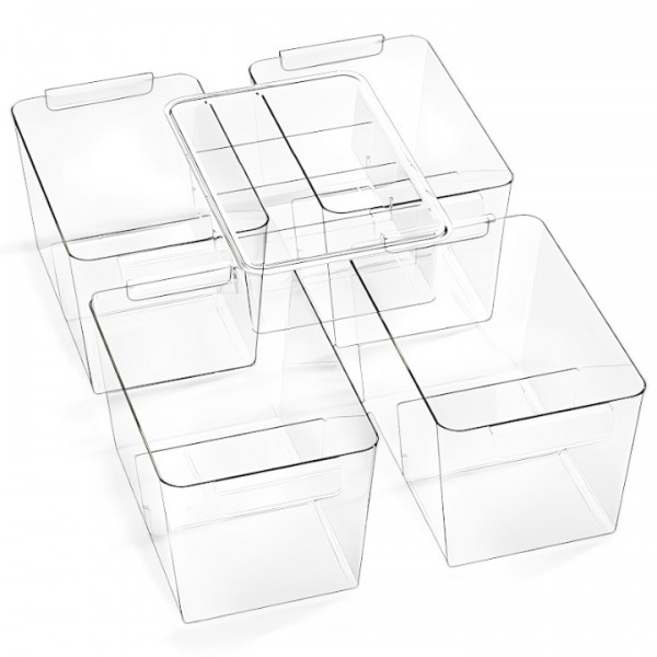 Stackable Clear Storage Bins with Lids, Large Plastic Storage Bins w Handle, Acrylic Pantry Organization and Storage for Kitchen, Fridge, Cabinet, Refrigerator, Bathroom Organizer