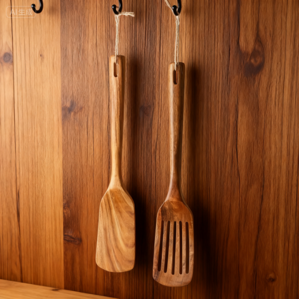 2-Piece Wooden Spatula Set for Cooking – Solid and Slotted Turner with Comfortable Handles, Nonstick Safe and Heat Resistant