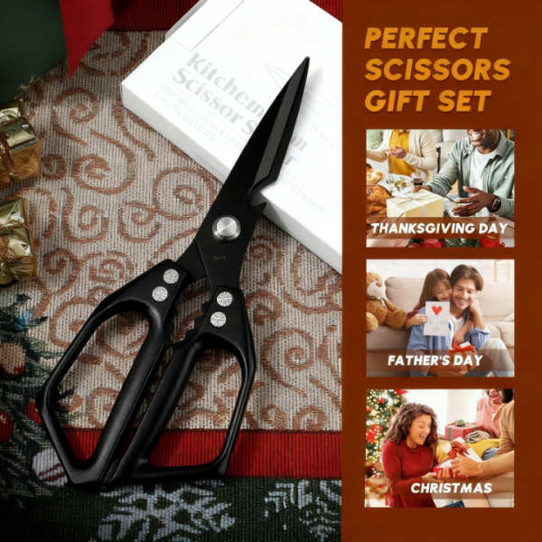 All-Purpose Kitchen Scissors – Heavy Duty Stainless Steel Shears for Meat, Chicken, Turkey, Bones, Herbs – Sharp, Dishwasher Safe, Detachable Cooking Scissors (Black)