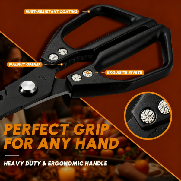 All-Purpose Kitchen Scissors – Heavy Duty Stainless Steel Shears for Meat, Chicken, Turkey, Bones, Herbs – Sharp, Dishwasher Safe, Detachable Cooking Scissors (Black)