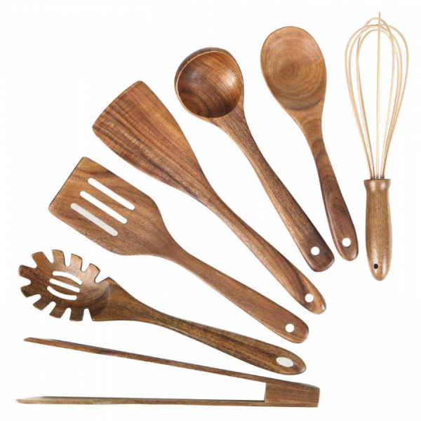 Wooden Utensil for Cooking, Wood Kitchen Utensils Cooking Set Teak Wood Spoons set for Cooking,Spatulas Non-Stick for Cookware Kitchen Spoon (7)