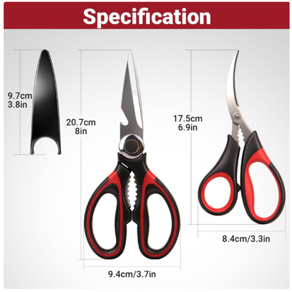 3-Pack Kitchen Scissors Set – Heavy Duty Stainless Steel Shears for Cutting Meat, Poultry, Fish, and Vegetables – Multipurpose Cooking Scissors, Dishwasher Safe