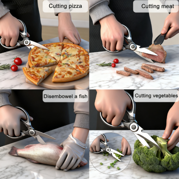 3-Pack Kitchen Scissors Set – Heavy Duty Stainless Steel Shears for Cutting Meat, Poultry, Fish, and Vegetables – Multipurpose Cooking Scissors, Dishwasher Safe