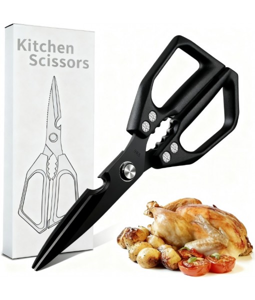 All-Purpose Kitchen Scissors – Heavy Duty Stainless Steel Shears for Meat, Chicken, Turkey, Bones, Herbs – Sharp, Dishwasher Safe, Detachable Cooking Scissors (Black)
