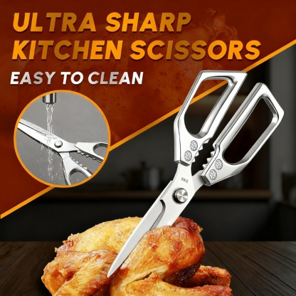 All-Purpose Kitchen Scissors – Heavy Duty Stainless Steel Shears for Meat, Chicken, Turkey, Bones, Herbs – Sharp, Dishwasher Safe, Detachable Cooking Scissors (Silver)