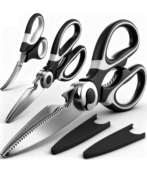 3-Pack Kitchen Scissors Set – Heavy Duty Stainless Steel Shears for Cutting Meat, Poultry, Fish, and Vegetables – Multipurpose Cooking Scissors, Dishwasher Safe