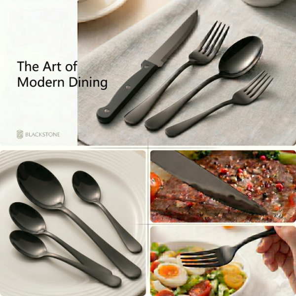 Black Silverware Set with Steak Knives, 24-Piece Flatware Set Service for 4, Thickened Stainless Steel Spoons and Forks Set, Upgraded Rust-Resistant Coating, Dishwasher Safe Cutlery Set for Gifts
