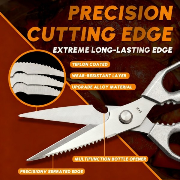 All-Purpose Kitchen Scissors – Heavy Duty Stainless Steel Shears for Meat, Chicken, Turkey, Bones, Herbs – Sharp, Dishwasher Safe, Detachable Cooking Scissors (Silver)