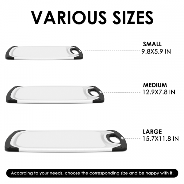 Cutting Boards for Kitchen with Stand – 3-Piece Plastic Cutting Board Set, Double-Sided Use, Large for Chopping Meat, Medium & Small for Vegetables, Fruits, Juice Grooves, Non-Slip Handles, BPA-FREE