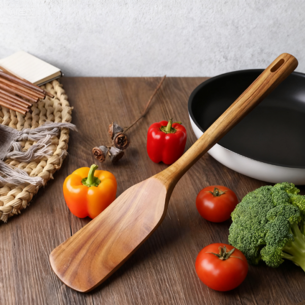 2-Piece Wooden Spatula Set for Cooking – Solid and Slotted Turner with Comfortable Handles, Nonstick Safe and Heat Resistant