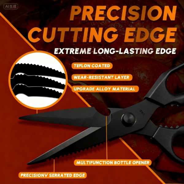 All-Purpose Kitchen Scissors – Heavy Duty Stainless Steel Shears for Meat, Chicken, Turkey, Bones, Herbs – Sharp, Dishwasher Safe, Detachable Cooking Scissors (Black)