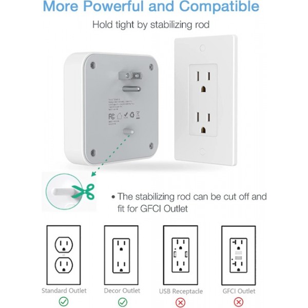 Multi Plug Outlet Splitter,  Widely Spaced Outlet Extender with 4 Electrical Outlets, Multiple Outlet Wall Plug Expander Surge Protector for Home, Office, Dorm Essentials