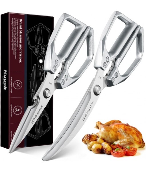Kitchen Scissors Set Silver - Stainless Steel Kitchen Shear, Sharp Meat Scissors Dishwasher Safe, Heavy Duty Poultry Shears, Japanese Cooking Scissor for Food, Chicken Bones, and Turkey