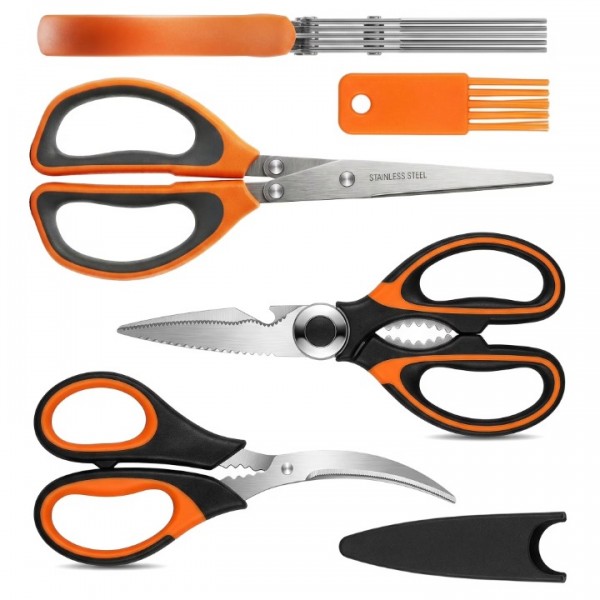 Herb Scissors, Shrimp Scissors, Chicken Bone Scissors 3-in-1 Kitchen Shears, Heavy Duty Stainless Steel Multi-Purpose Cooking Scissors, Easy Clean & Ergonomic Handle Kitchen Gadget